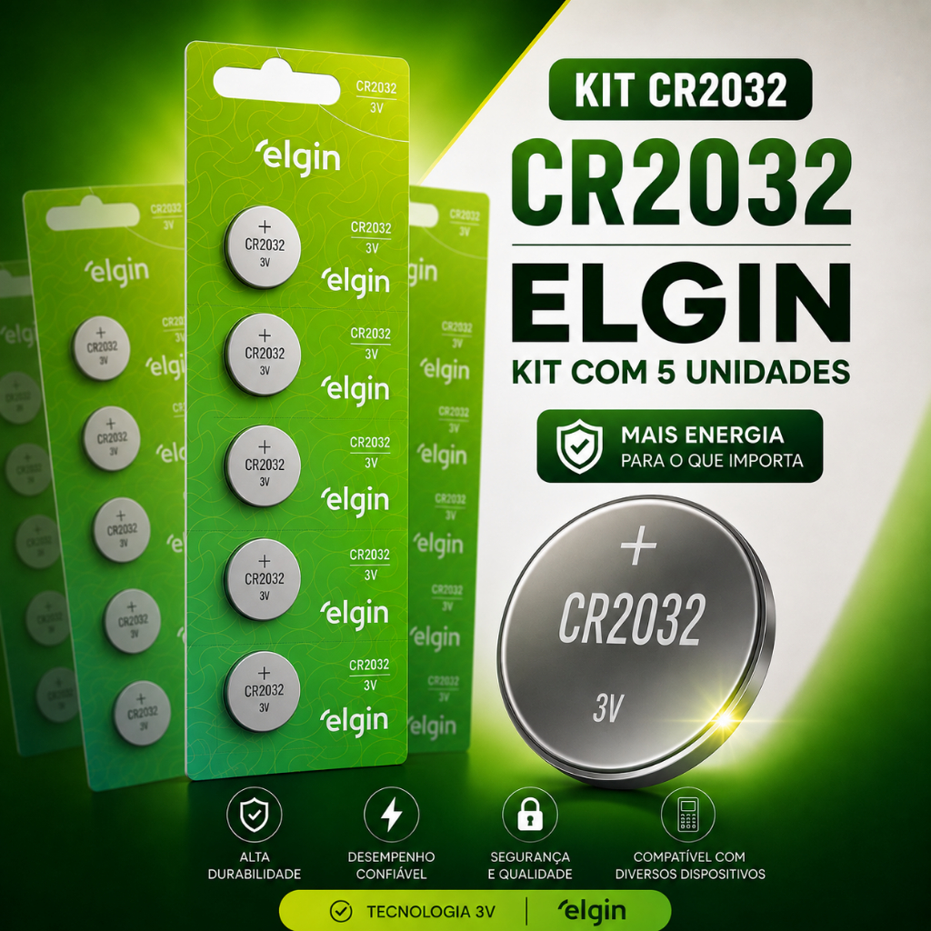 KIT CR2032 ELGIN 3V Moeda Alta durabilidade Kit 5 Unidades - ENVIO IMEDIATO!