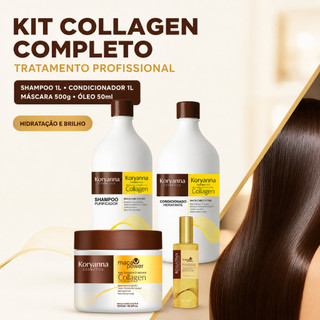 Kit  Collagen Completo Máscara 500g Shampoo 1L Condicionador 1L Óleo Maca 50ml Tratamento Profissional