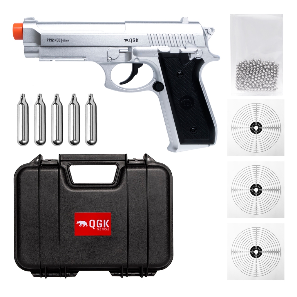 PISTOLA AIRGUN PT92 SILVER NBB 4,5 QGK+CASE+ESFERA+CO2+ALVO