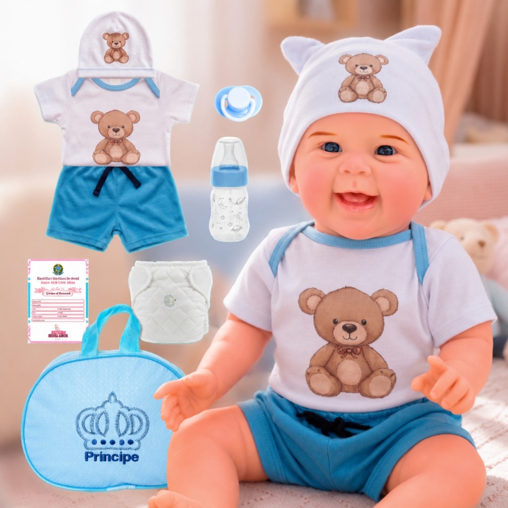 Bebê Reborn Boneco Stitch Menino Original Realista de Silicone Pode Dar Banho