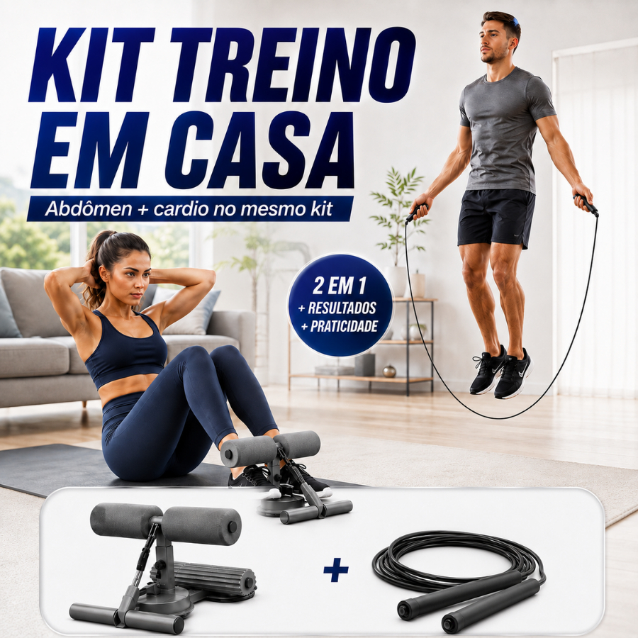Kit Fitness Aparelho Abdominal Corda de Pular Treino em Casa Cardio Funcional