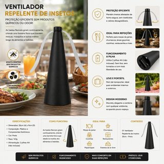 Ventilador de Mesa Repelente de Insetos silencioso Portátil Espanta mosca Mosquistos 25cm - Preta