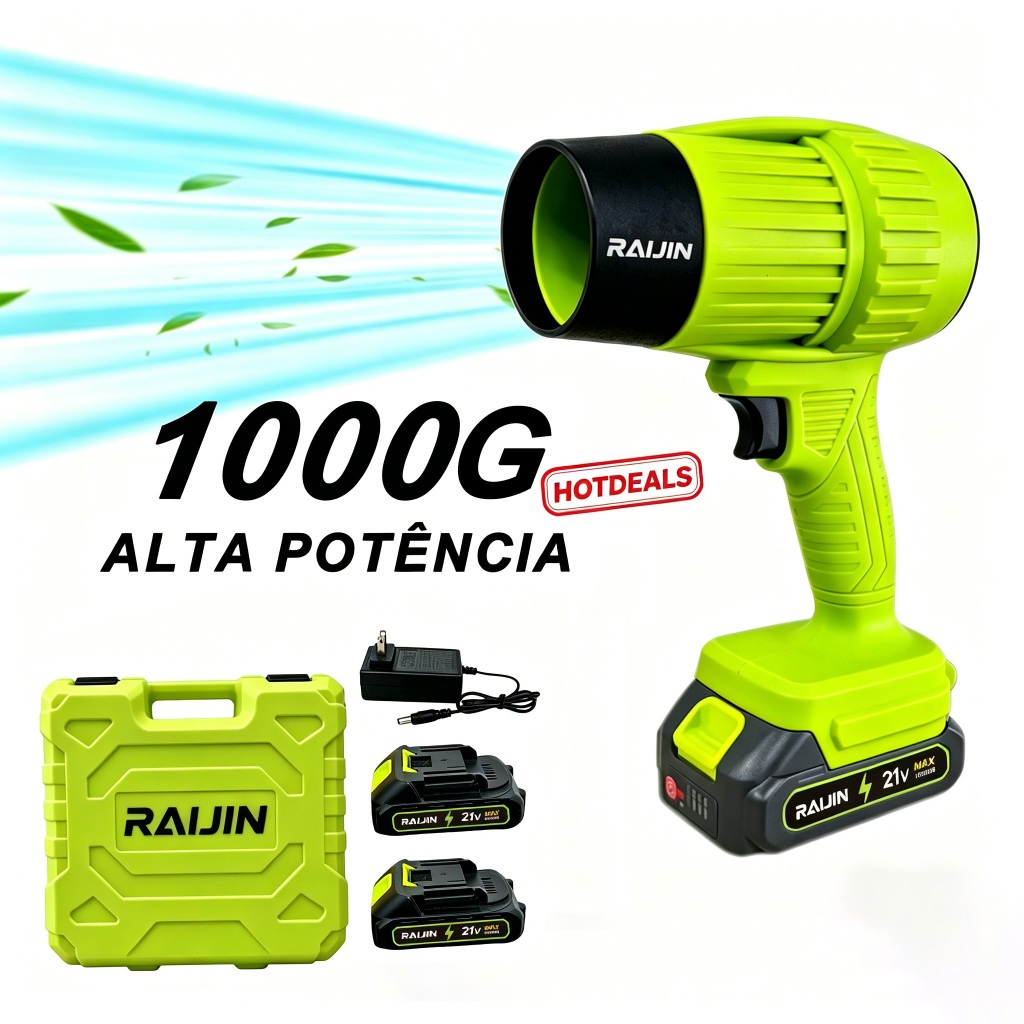 RAIJIN Soprador de Folhas Turbo Sem Fio Alta Potência, Soprador de Ar Portátil para Limpeza de Quintal, Jardim, Poeira e