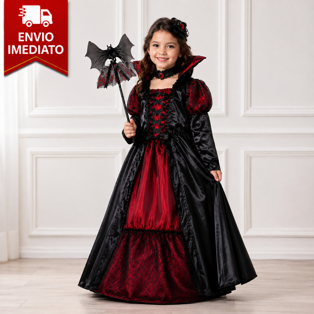 Vestido Feminina Black Queen Fantasia Festa Infantil Para Halloween Carnaval Cosplay