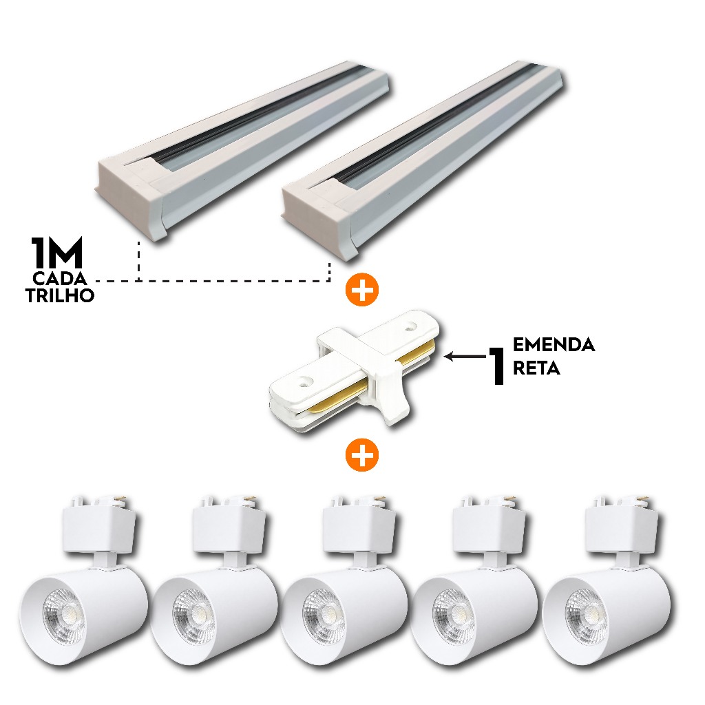 kit Trilho Eletrificado 2m + 5 spots 10w Branco 3000k amarelo/4000k neutro/6500k branco