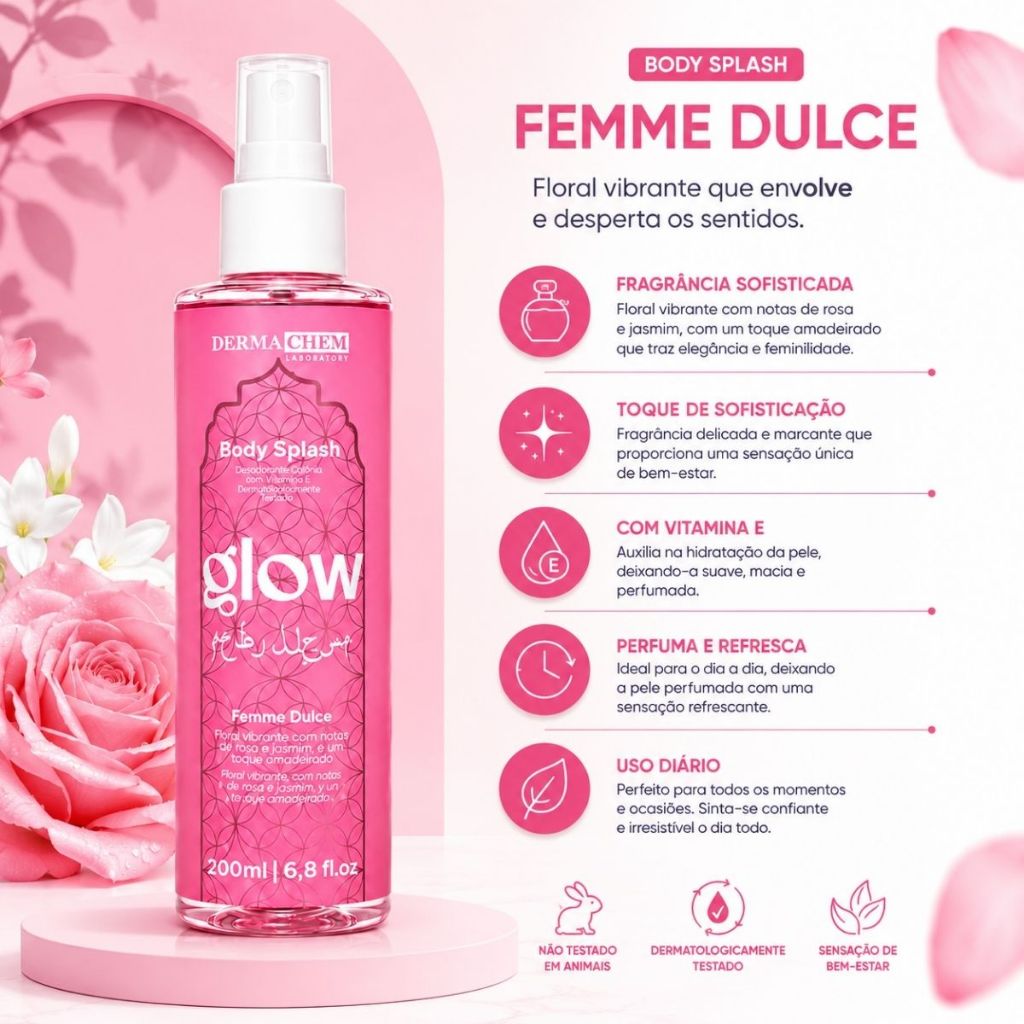 Body Splash Glow Dermachem 200ml Desodorante Colônia — imagem 2 de 2