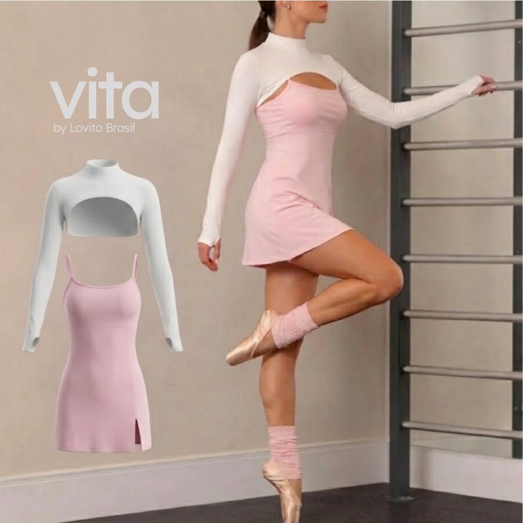 Lovito Vita Kit Bolero Cropped Manga Longa + Vestido Esportivo com Shorts SDB20052035