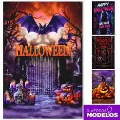 Painel Halloween Retangular 1,50x2,20m Decoração de Festa Terror Dia das Bruxas Sublimado Tecido