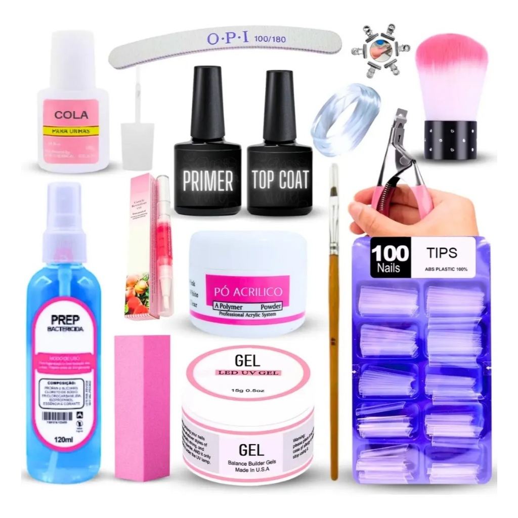 Kit Unhas Gel Completo Acrigel e Fibra Porcelana Manicure - Envio Imediato