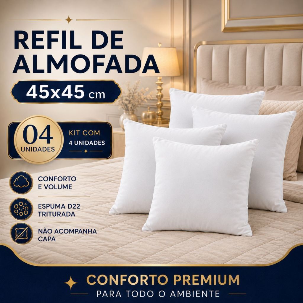 Kit 4 Almofadas Sofá Enchimento Almofada Espuma 45x45cm Almofadas para Sofá Refil Enchimento