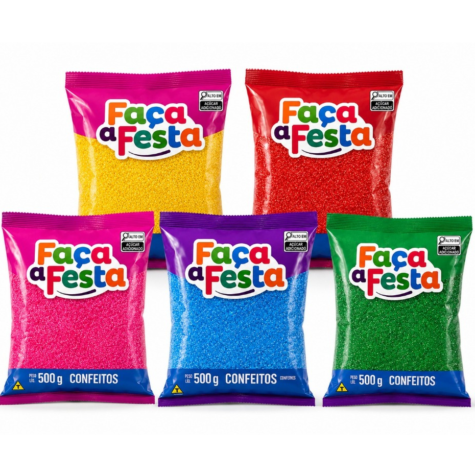 Açúcar Colorido Cristal Varias Cores 500g Faça Festa Confeito Para Decoração De Bolos Doces E Sobremesas