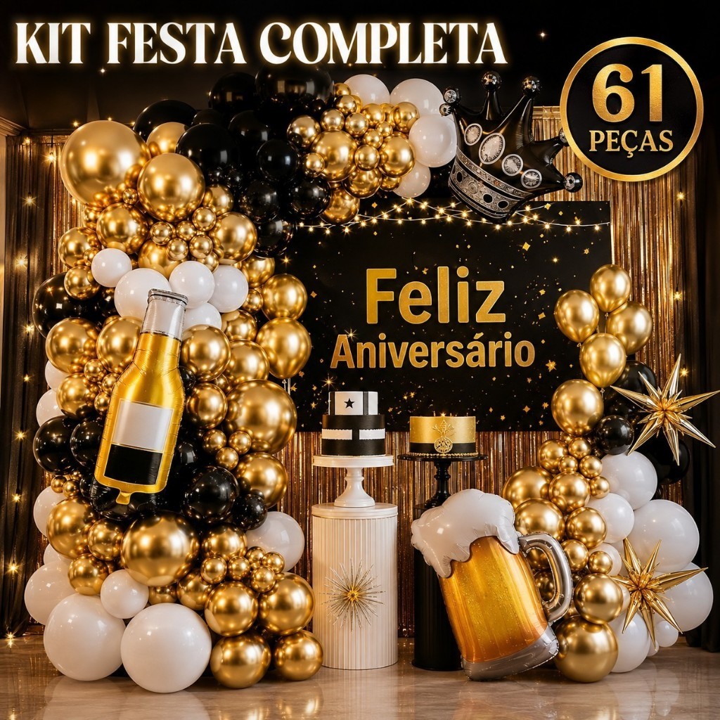 Kit Decoração de Aniversário - Festa completa - 61 PEÇAS com balões,painel,cortina.