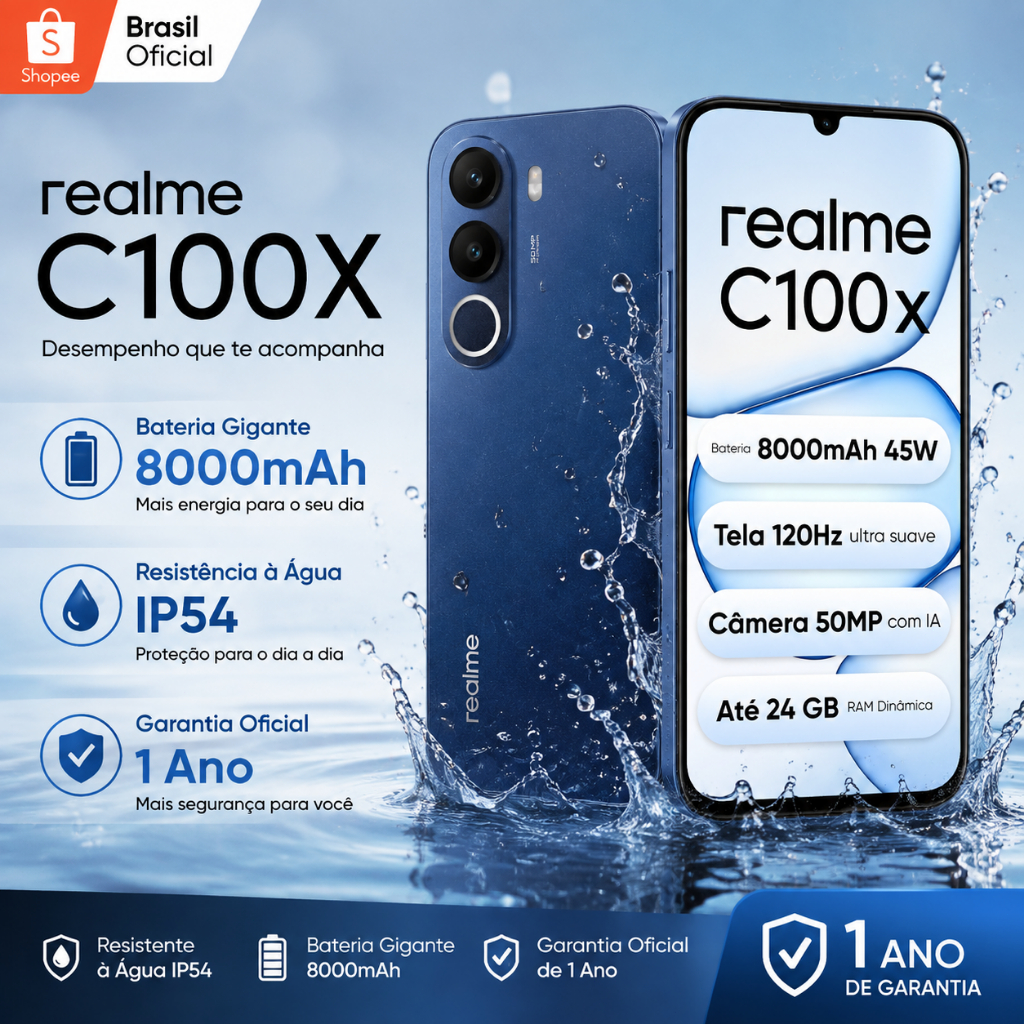 Celular realme C100X Smartphone 4+256 GB Bateria 8000mAh Original Versão Global NFC Tela 6.74"