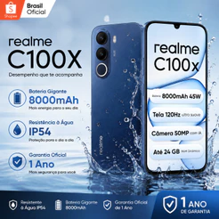 Celular realme C100X Smartphone 4+256 GB Bateria 8000mAh Original Versão Global NFC Tela 6.74"