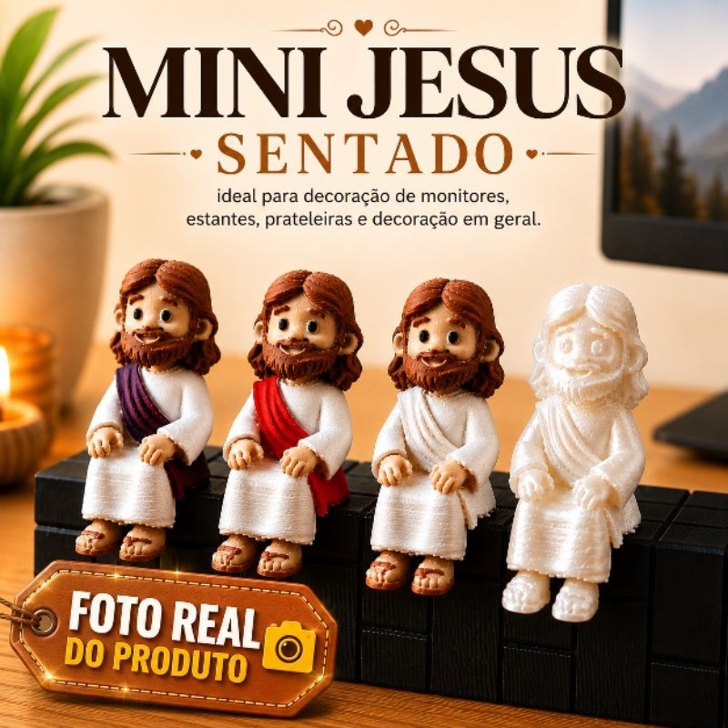 Jesus Sentado Decorativo 7cm | Enfeite de borda para Monitor Estante Prateleira retrovisor | Mini lembrancinha religiosa