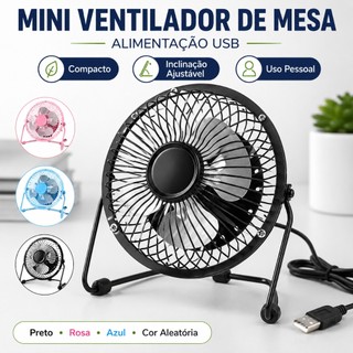 Mini Ventilador de Mesa USB Oásis Luatek 4 Pás 14,5cm Metal Portátil Compacto Inclinável