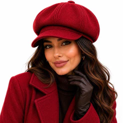 Boina Feminina Retrô Casual Cor Sólida, Boné Octagonal Quente e à Prova de Vento, Inverno