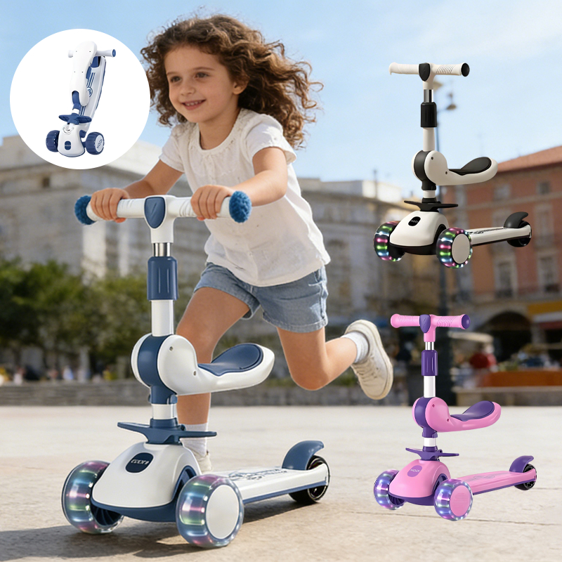 Patinete Infantil com Led Som Musical Dobravel e Guidão Ajustável até 60Kg Menino Menina -B03