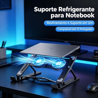 Suporte Base Notebook 2 Coolers Ventilação Silenciosa Resfriador USB Gamer Home Office