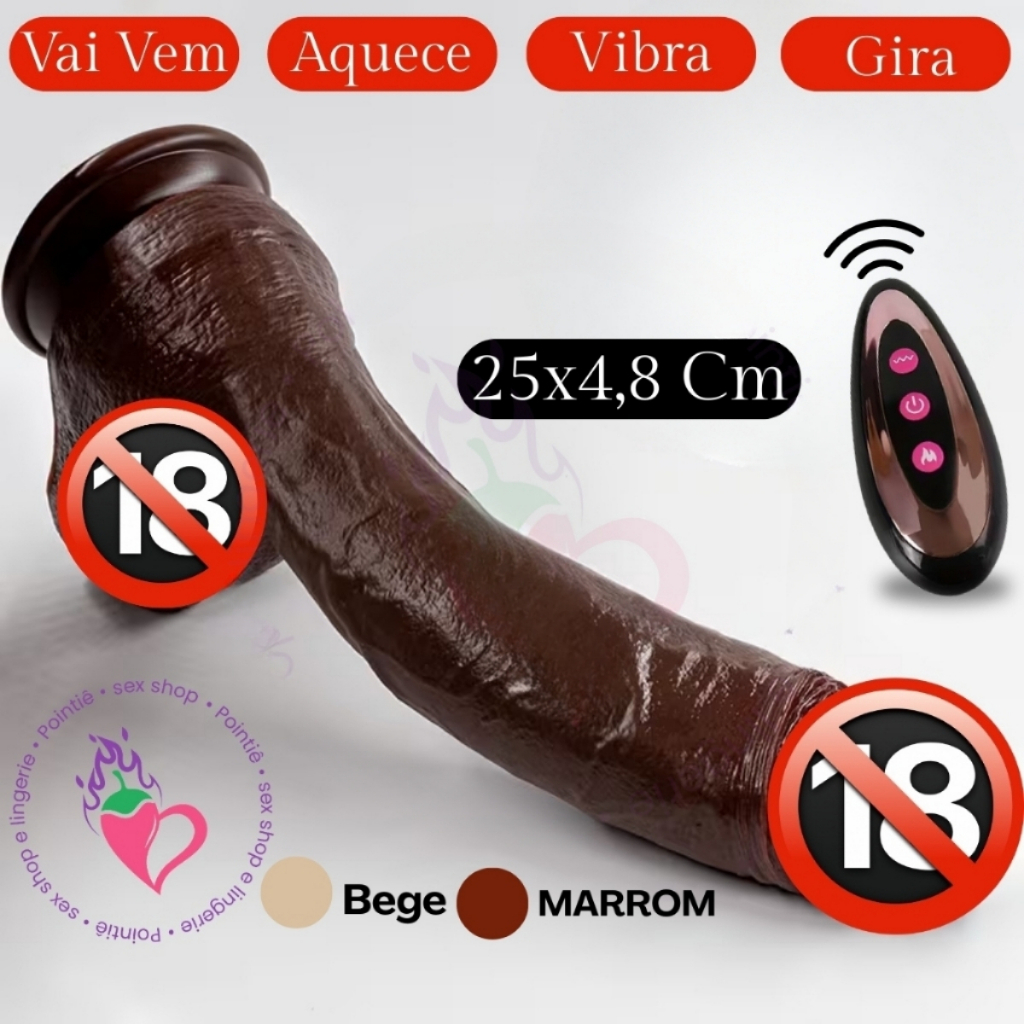 Pênis Realista Preto 25 Cm Masturbador Vai e Vem Consolo Grande Grosso Silicone Aquece Recarregável