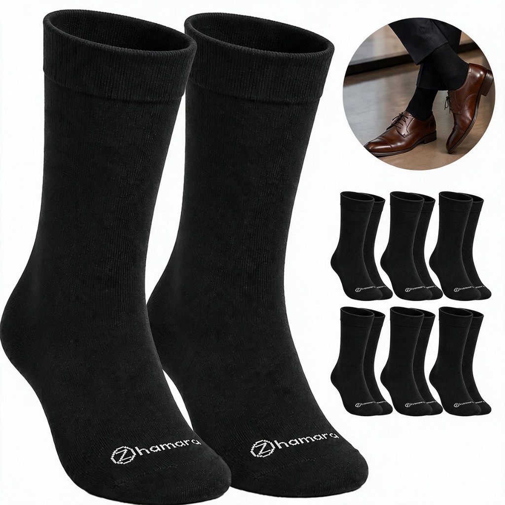 Kit 6 Pares Meias Zhamaro Algodão Social Casual Masculina Meia Cano Alto Longo Esporte Fino Clássica