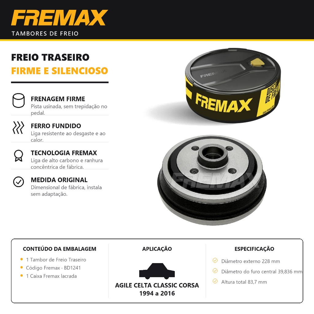 Tambor de Freio Traseiro AGILE CELTA CLASSIC CORSA FREMAX