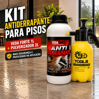 Kit Antiderrapante Para Piso Veda Forte 1L + Pulverizador Pressão 2L Porcelanato Cerâmica Mármore Granito
