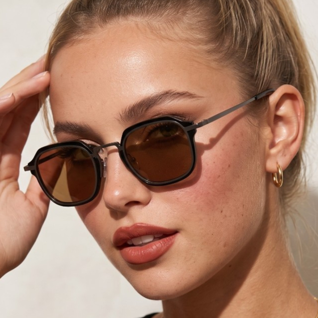 Oculos de Sol Hexagonal Marrom Premium Tendencia Vintage Retro Pequeno Blogueira Em Alta uv400