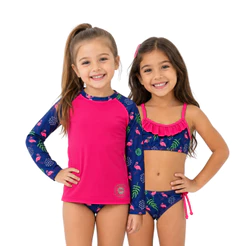 Conjunto 3 Peças Camisa + biquíni Moda Praia/piscina infantil/juvenil 2 ao 16 Anos Confortável