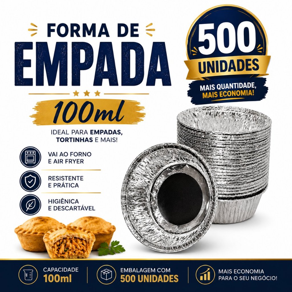 Forma de Empada de Alumínio Descartável 100ml com 500 unidades