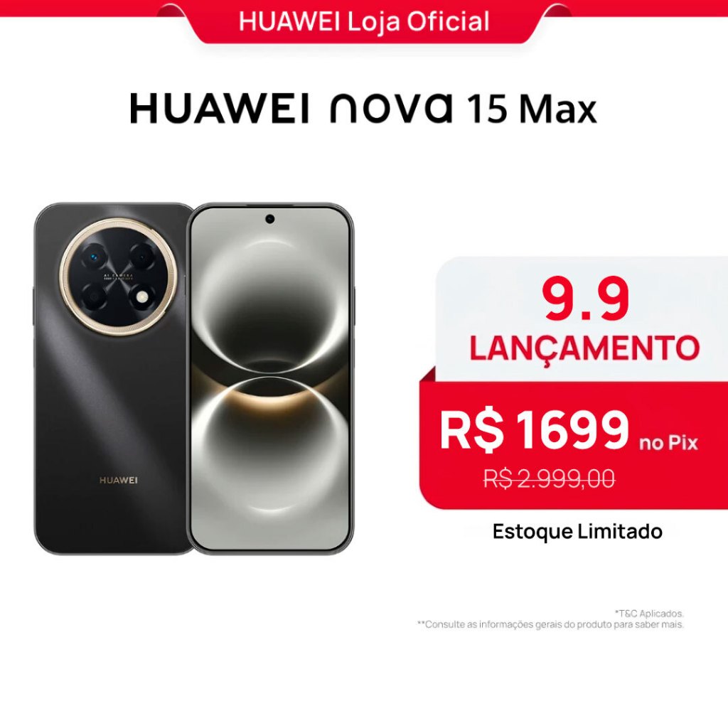 HUAWEI nova 15 Max | Smartphone | 8GB+256GB | Câmera de 50 MP | Bateria de 8.500 mAh