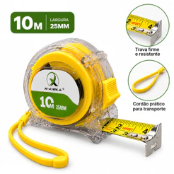 Trena Medidora 10 Metros 25mm Tripla Escala com Trava e Clip Emborrachada