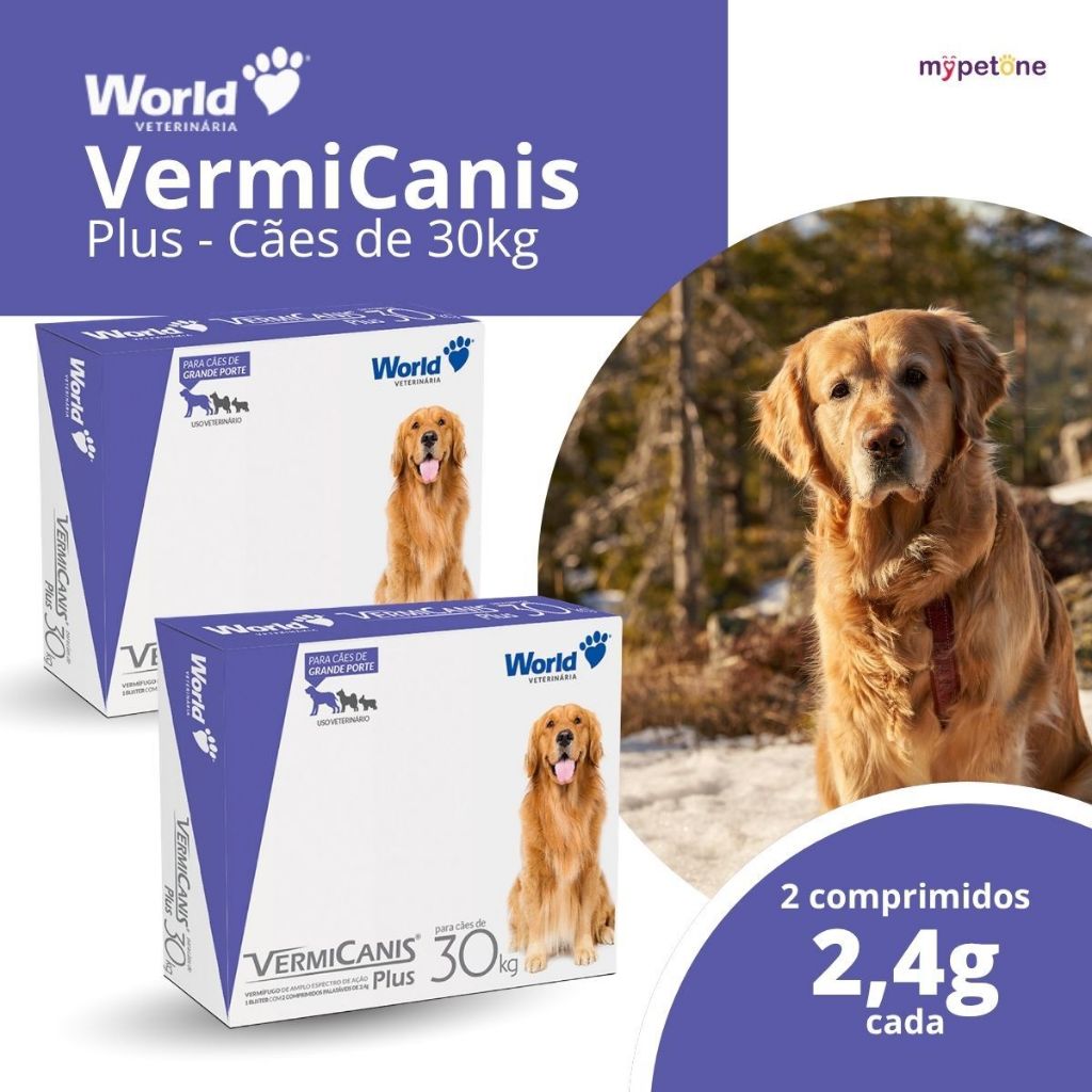 Kit 2 VermiCanis Plus Vermífugo World para Cães de 30Kg - 2 Comprimidos