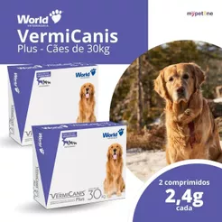 Kit 2 VermiCanis Plus Vermífugo World para Cães de 30Kg - 2 Comprimidos