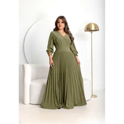 Vestido Longo Feminino Liso Plissado Elegante Festa Social Manga3/4 Moda Evangélica
