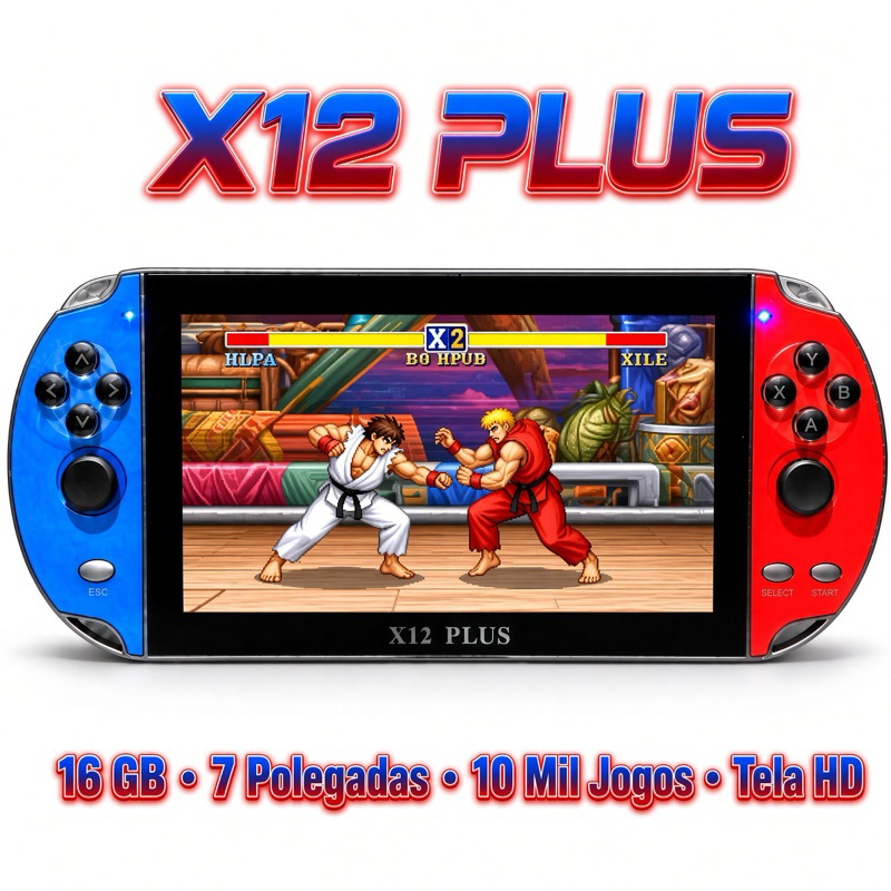 Videogame Portátil X12 Tela 7.5” 16GB Jogos Retrô Conecta Na TV Com Cabo AV Entrada P2 Bateria Recarregável