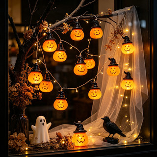 Bivolt 110V–220V Pisca-Pisca LED Halloween ao Ar Livre Abóbora Fantasma Caveira Aranha Morcego KL-201
