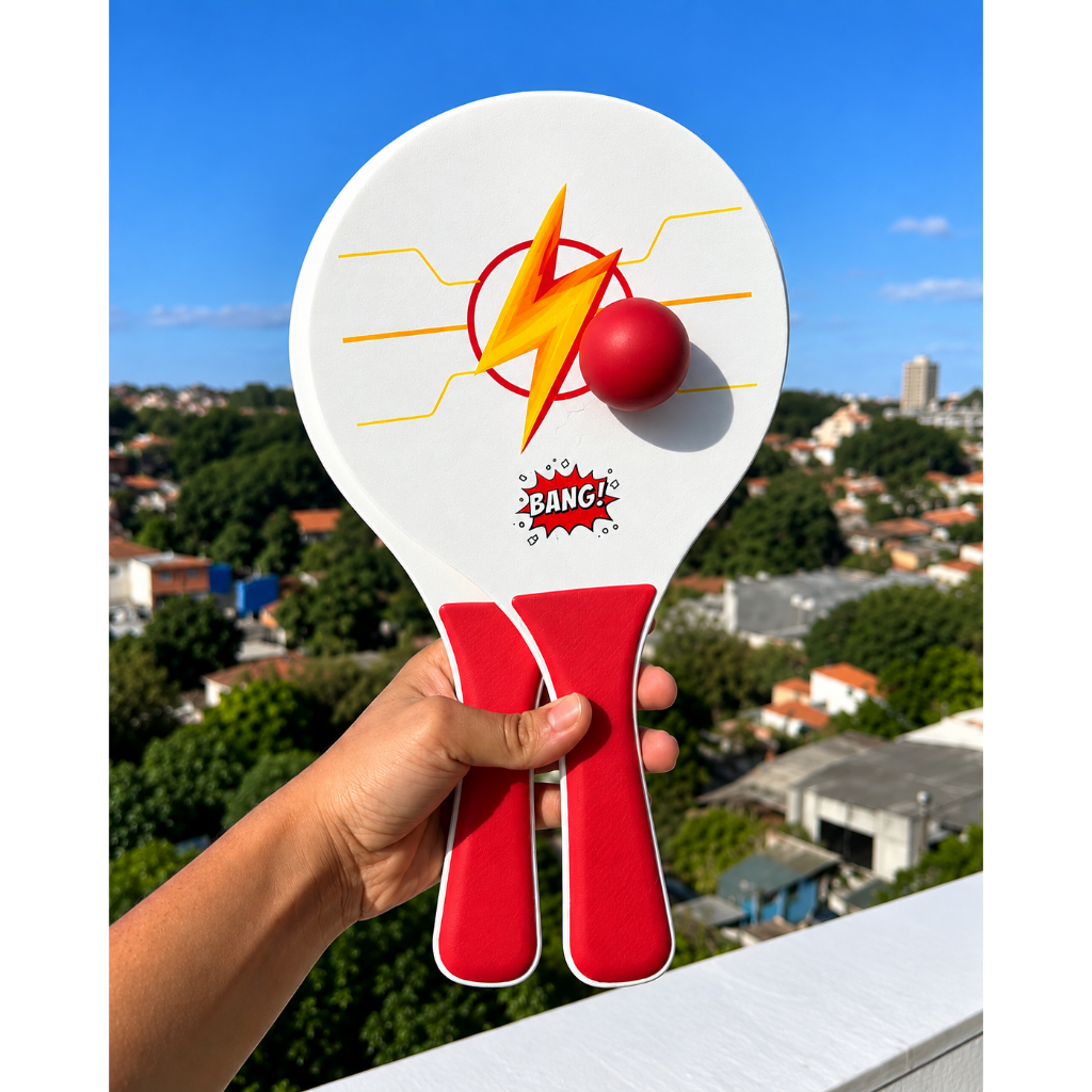Raquete Frescobol Infantil Tênis Praia Lazer Beach Tennis Bola Leve Criança - Brasport - Par
