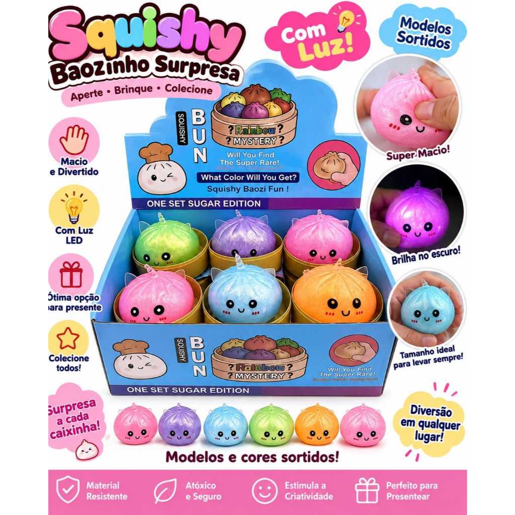 Squishy Surpresa Paozinho Unicórnio Brinquedo Fofinho Anti stress Criança tem Brilhante Liso e Raro Apertar