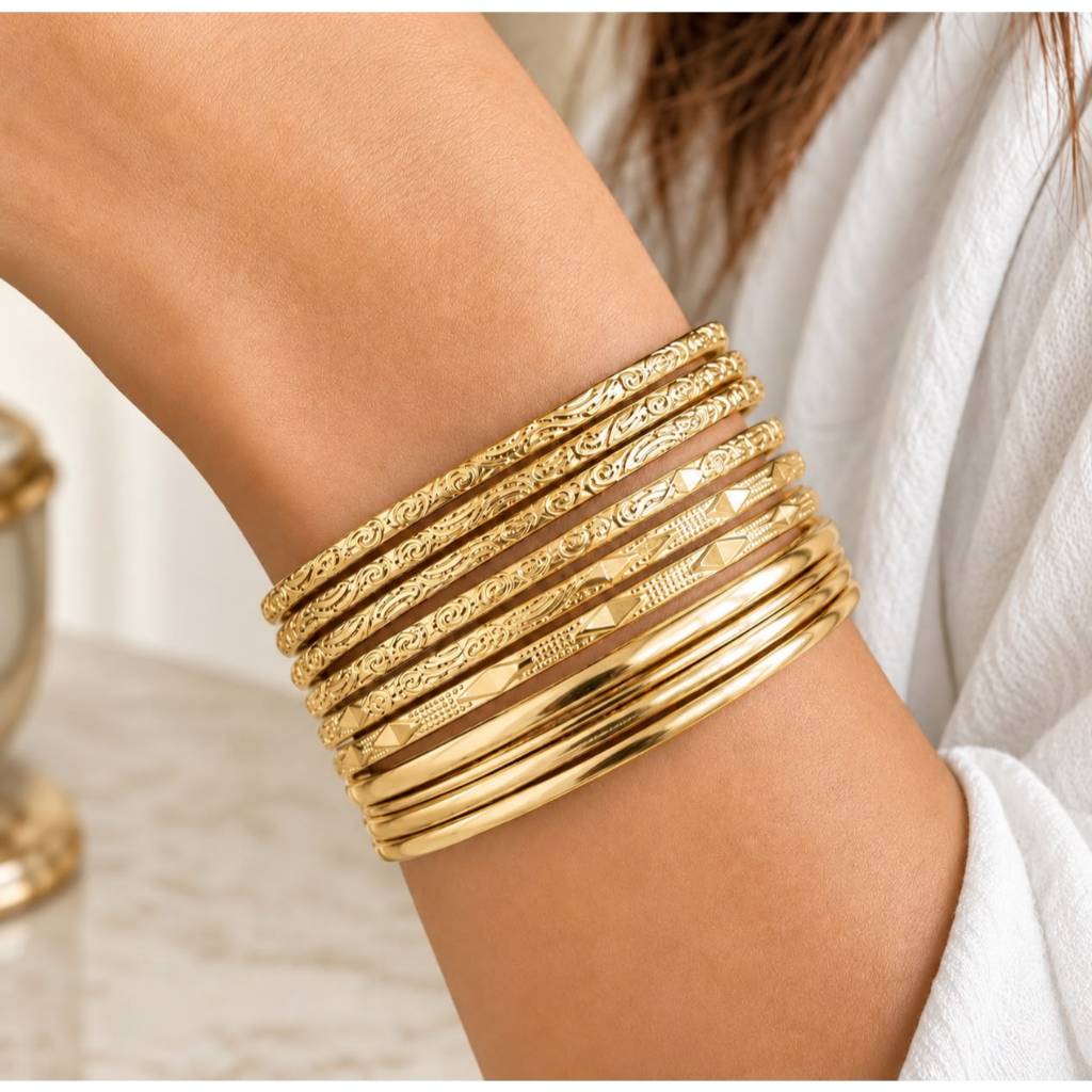 Kit com 10 Pulseiras Bracelete Orgânico Dourado e Prata Feminino Ajustável Moderno Elegante