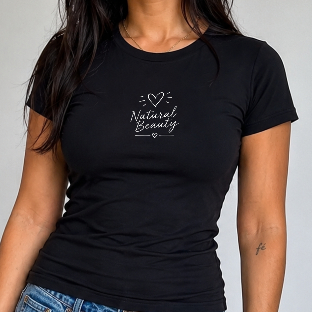 Baby Look Feminina Estampada Confortável e Estilosa Camiseta Feminina Baby Look Preta Moda Casual