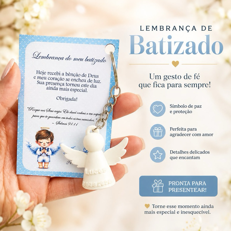 Lembrancinha de Batizado Personalizado Com Chaveiro Anjo