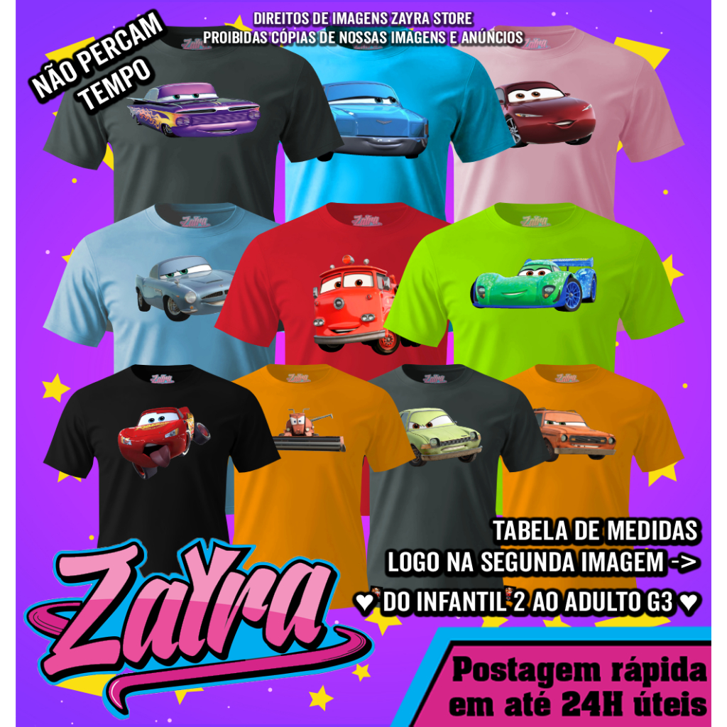 Camiseta Personalizada Carros Relâmpago Mcqueen Parte 3 (do 2 Infantil ao Adulto G3) 100% Algodão