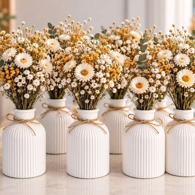 Kit com 20 Vasos de Gesso Decorativo Centro de Mesa para Casamento Aniversário de 15 Anos, Batizado