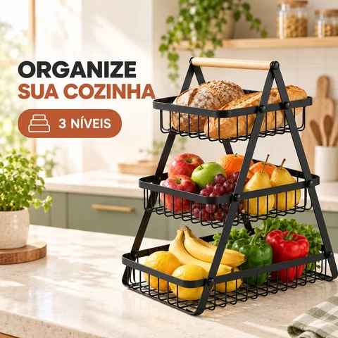 Fruteira de Mesa ou Cesto Multiuso Multiuso Frutas Legumes Luxo Premium 2 - 3 Andares
