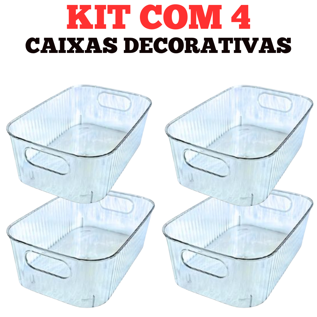 Kit Caixa de Armazenamento Decorativa Transparente Com Alça Organizador Banheiro Cozinha Multiuso