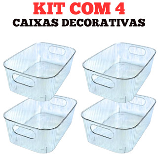 Kit Caixa de Armazenamento Decorativa Transparente Com Alça Organizador Banheiro Cozinha Multiuso