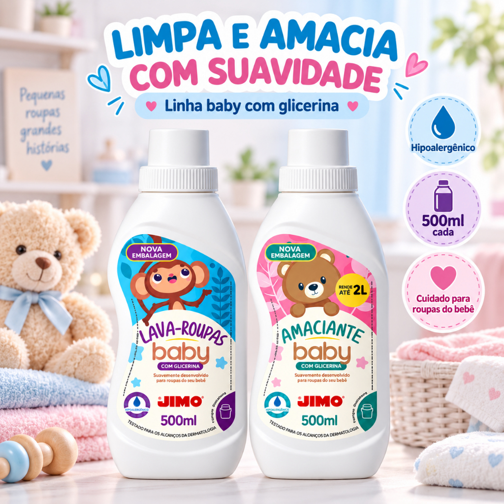 Kit Lava Roupa Baby Jimo + Amaciante Concentrado Hipoalergênico para Bebê