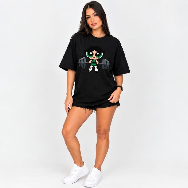 Camiseta Oversized Meninas Super Poderosas 100% Algodão Academia Gym Blusão Tshirt Feminina Gringa Streetwear