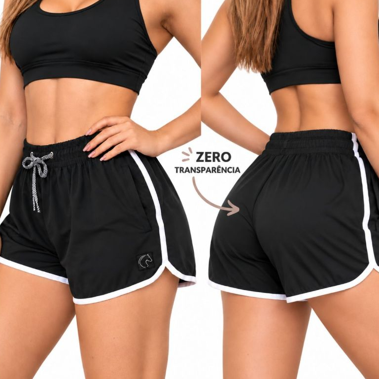 Shorts Feminino Esportivo Roupa de Academia Feminina Treino Corrida Leve Confortável Secagem Rápida Preto
